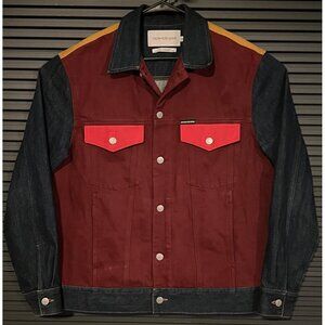 Calvin Klein Jeans Mens Large Denim Western Jacket Colorblock Red/Yellow/Blue